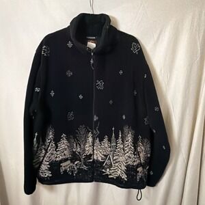 Vintage 90s Nanuk Canadian Made Scenic Fleece Jacket XL Horse Carriage Woman's